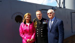 Pat Avery on HMS Caroline on May 29th 2016 where Songs of Praise was filmed.