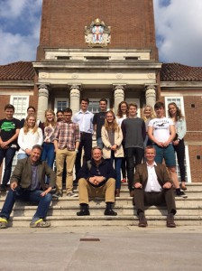 The Rob Mann (l), David Barker and students ate the Royal Hospital School.